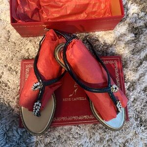 Rene Caovilla
KATY Black Crystal-Embellished T-Strap Sandals